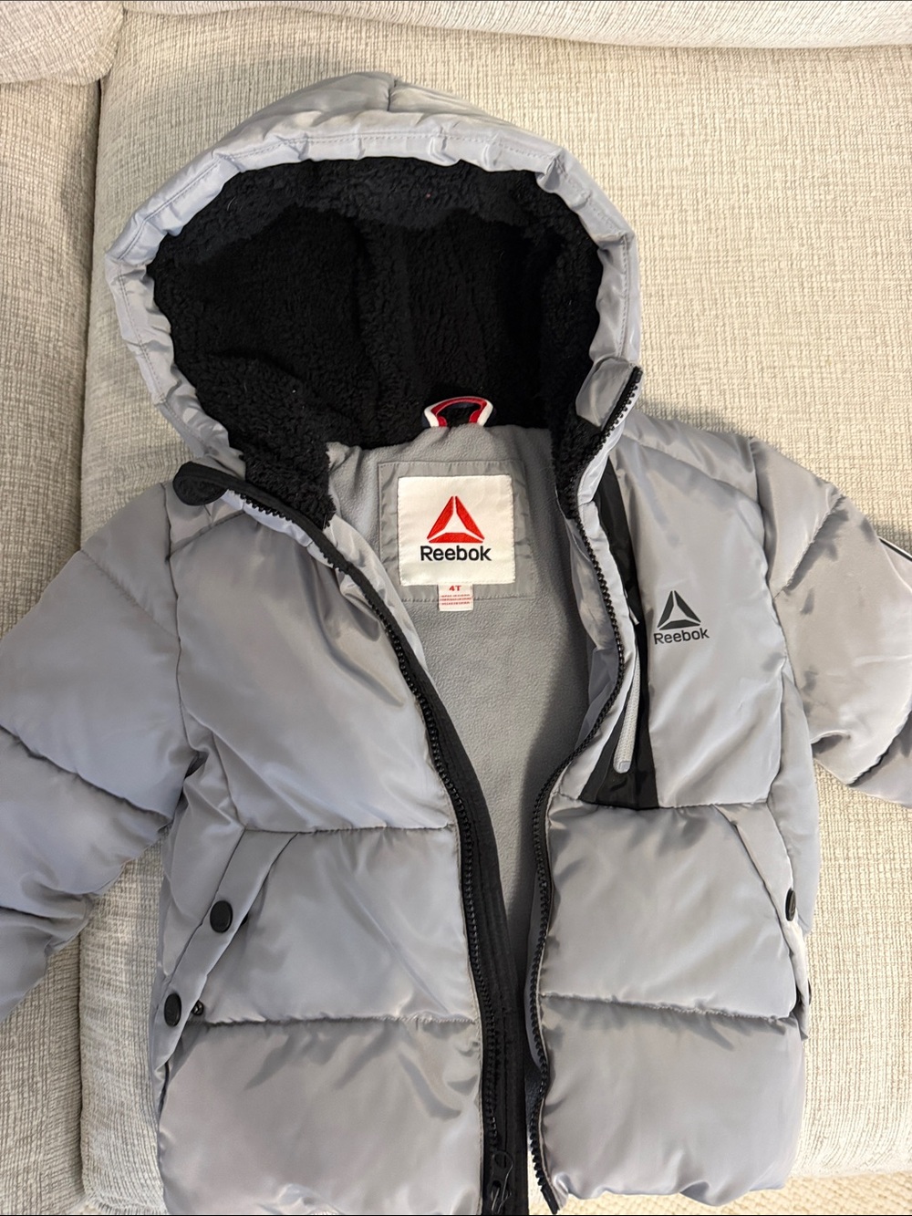 Reebok Kids Light Gray Hooded Puffer Coat